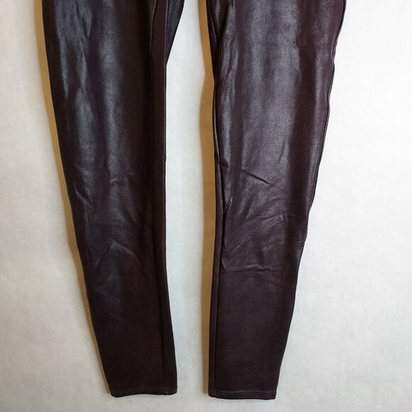 Spanx Leggings Women's XL Black w Purple Base Pull On Faux Leather Wide Waist - Picture 3 of 10